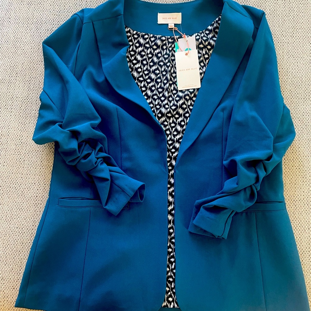 Skies Are Blue teal green blazer